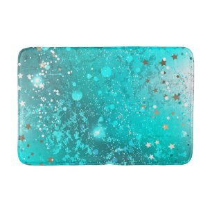 Mint Turquoise Foil Background Bath Mat