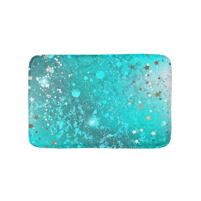 Mint Turquoise Foil Background Bath Mat (Front)