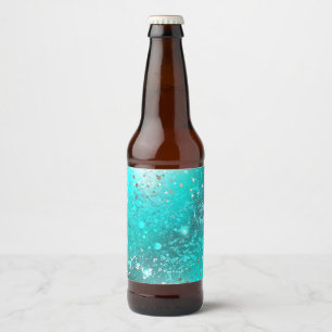 Mint Turquoise Foil Background Beer Bottle Label