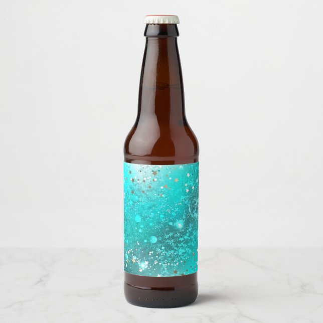 Mint Turquoise Foil Background Beer Bottle Label (Front)