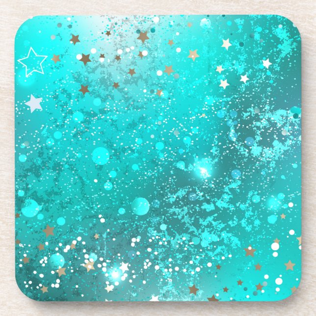 Mint Turquoise Foil Background Beverage Coaster (Front)