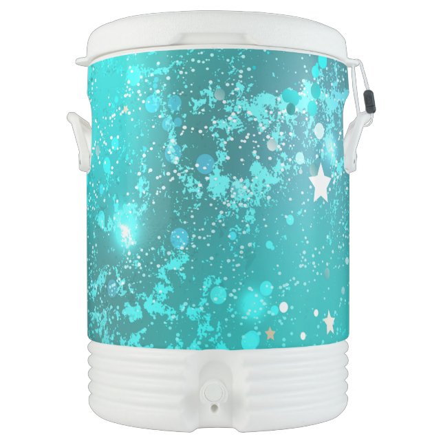 Mint Turquoise Foil Background Beverage Cooler (Front)