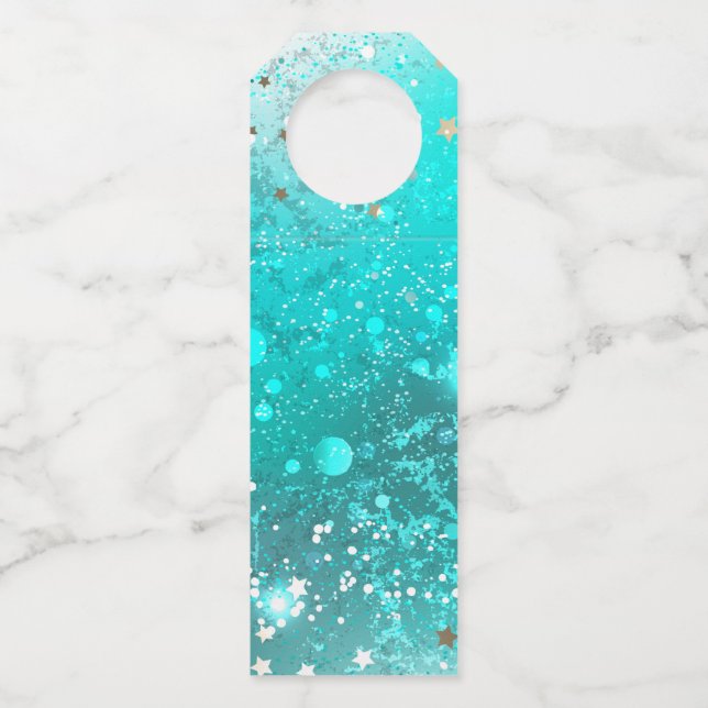 Mint Turquoise Foil Background Bottle Hanger Tag (Front)