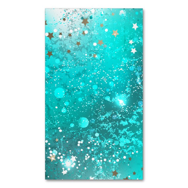Mint Turquoise Foil Background Business Card Magnet (Front Vertical)