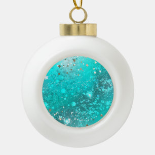 Mint Turquoise Foil Background Ceramic Ball Christmas Ornament