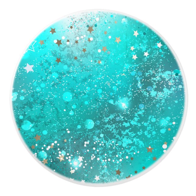 Mint Turquoise Foil Background Ceramic Knob (Front)