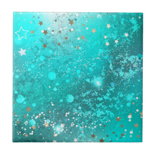 Mint Turquoise Foil Background Ceramic Tile