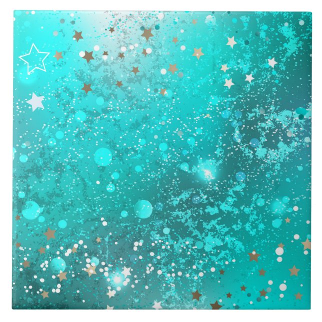 Mint Turquoise Foil Background Ceramic Tile (Front)