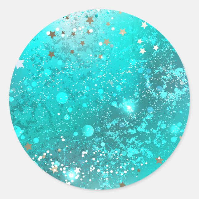 Mint Turquoise Foil Background Classic Round Sticker (Front)