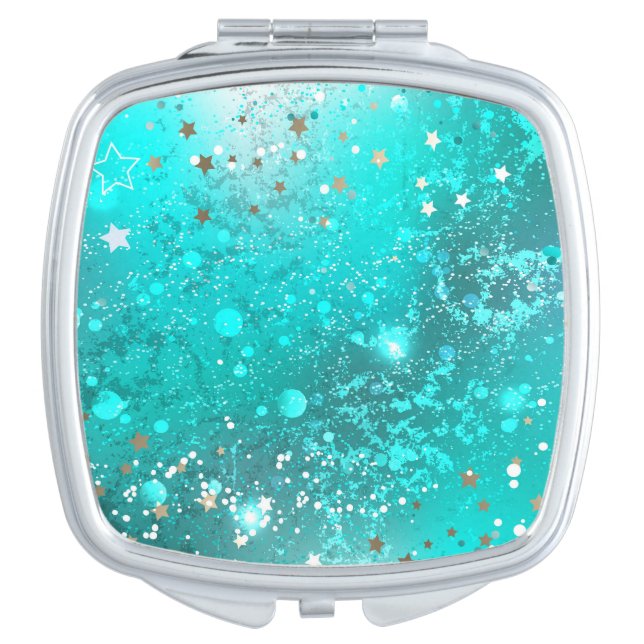 Mint Turquoise Foil Background Compact Mirror (Front)
