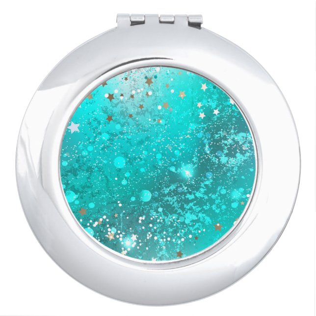 Mint Turquoise Foil Background Compact Mirror (Front)