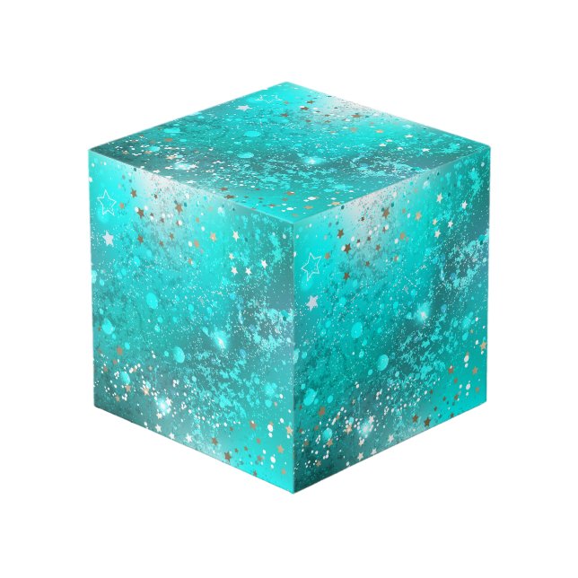 Mint Turquoise Foil Background Cube (Front Angled)