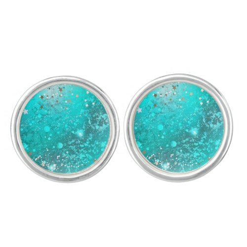 Mint Turquoise Foil Background Cufflinks