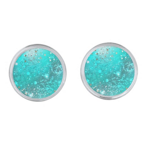 Mint Turquoise Foil Background Cufflinks