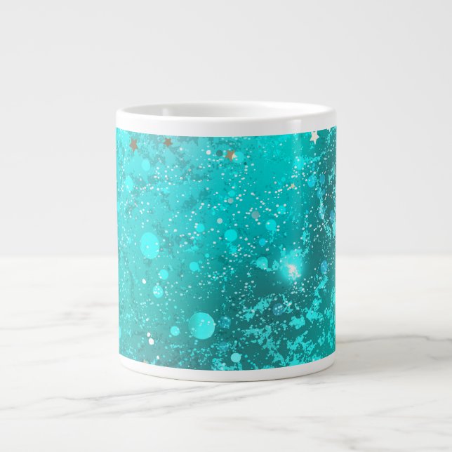Mint Turquoise Foil Background Giant Coffee Mug (Front)
