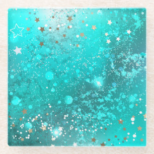 Mint Turquoise Foil Background Glass Coaster
