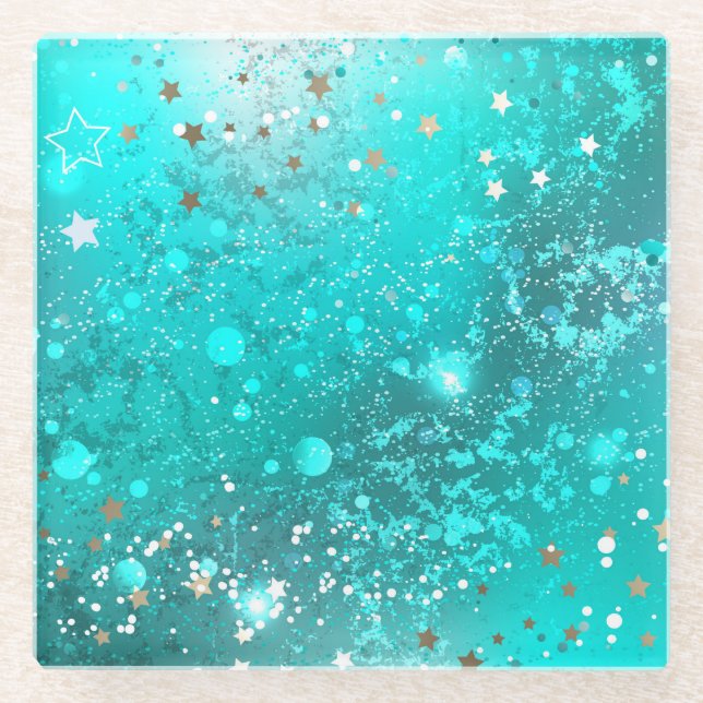 Mint Turquoise Foil Background Glass Coaster (Front)