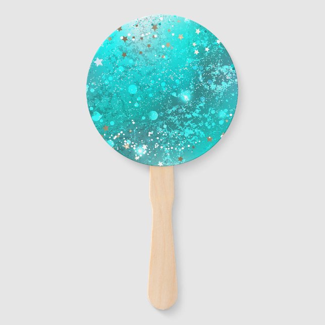 Mint Turquoise Foil Background Hand Fan (Front)