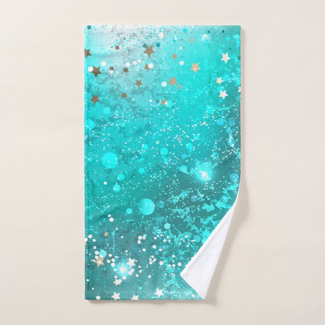 Mint Turquoise Foil Background Hand Towel (Hand Towel)