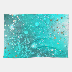 Mint Turquoise Foil Background Kitchen Towel