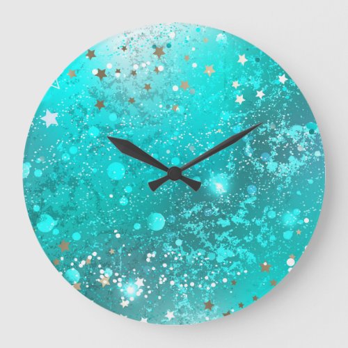 Mint Turquoise Foil Background Large Clock