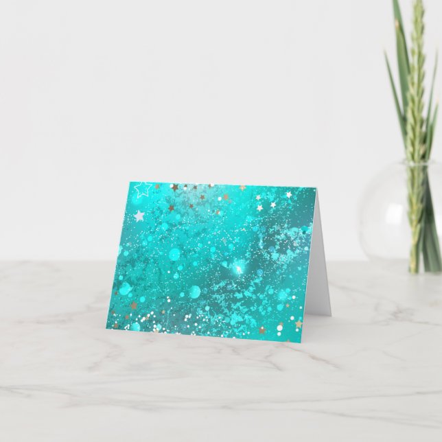 Mint Turquoise Foil Background Letterpress Thank You Card (Front)