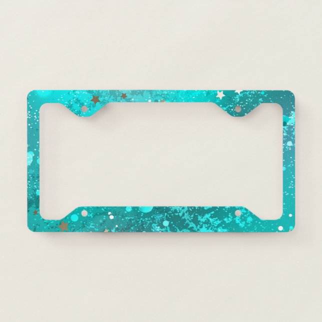 Mint Turquoise Foil Background License Plate Frame (Front)