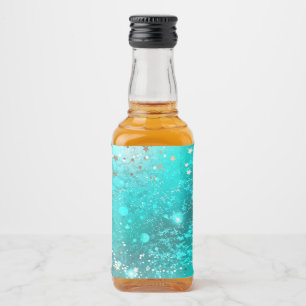 Mint Turquoise Foil Background Liquor Bottle Label