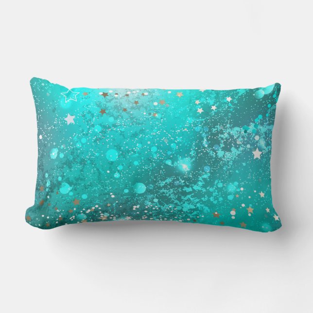 Mint Turquoise Foil Background Lumbar Pillow (Front)