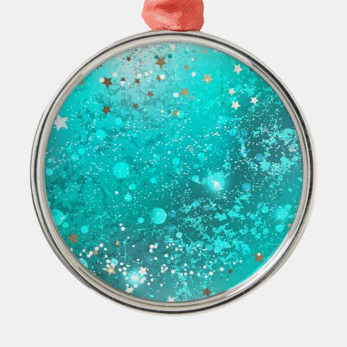 Mint Turquoise Foil Background Metal Ornament