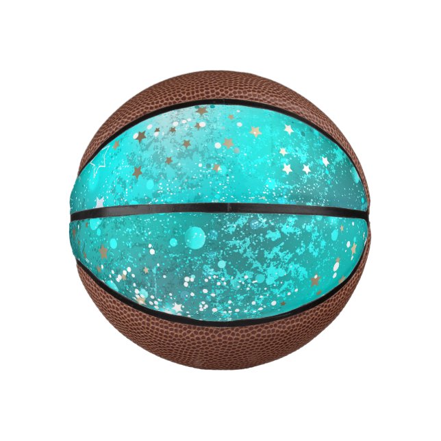 Mint Turquoise Foil Background Mini Basketball (Front)