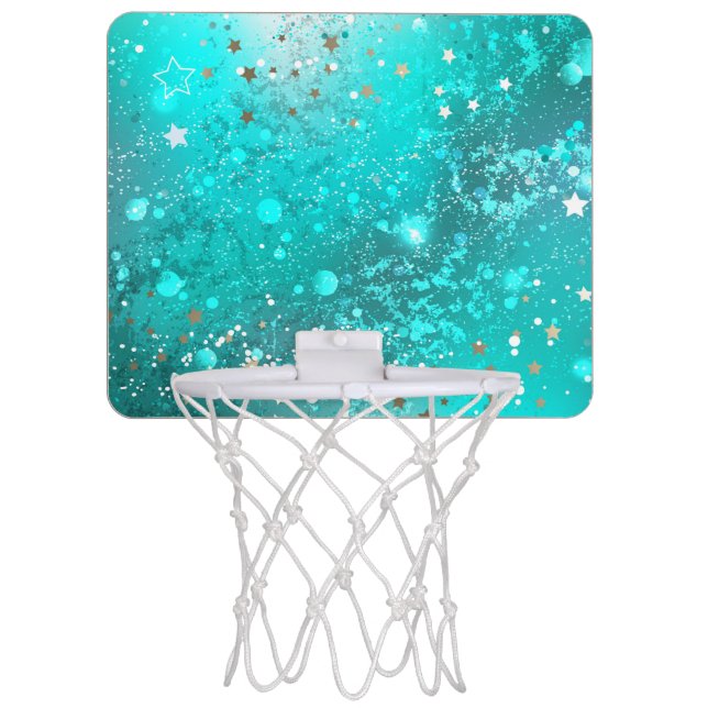 Mint Turquoise Foil Background Mini Basketball Hoop (Front)