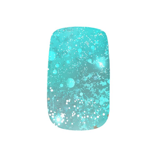 Mint Turquoise Foil Background Minx Nail Art (Left Thumb)