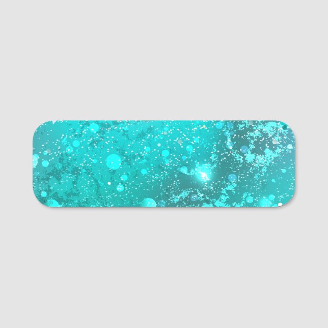 Mint Turquoise Foil Background Name Tag (Front)