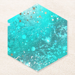 Mint Turquoise Foil Background Paper Coaster