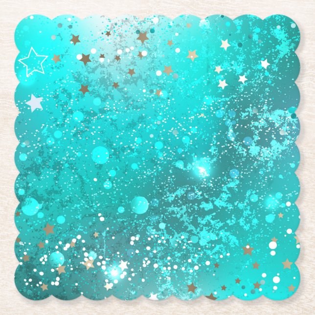 Mint Turquoise Foil Background Paper Coaster (Front)
