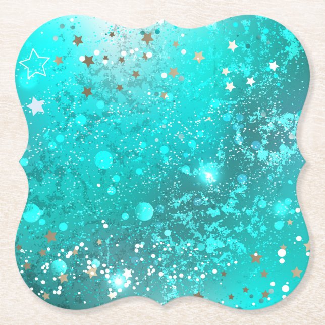 Mint Turquoise Foil Background Paper Coaster (Front)