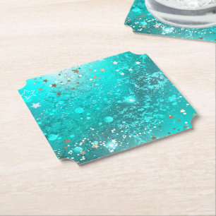 Mint Turquoise Foil Background Paper Coaster