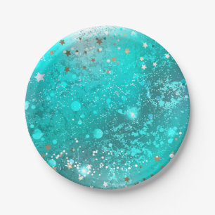 Mint Turquoise Foil Background Paper Plates