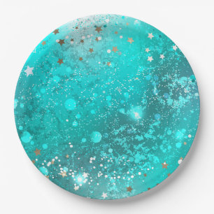 Mint Turquoise Foil Background Paper Plates