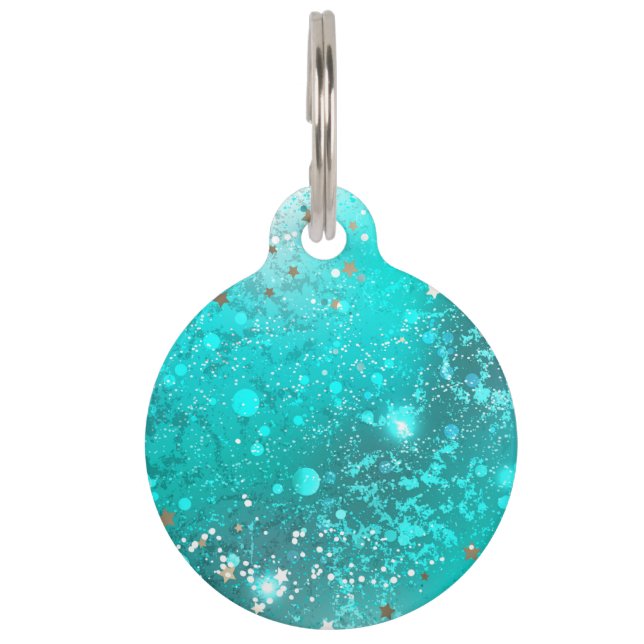 Mint Turquoise Foil Background Pet ID Tag (Front)