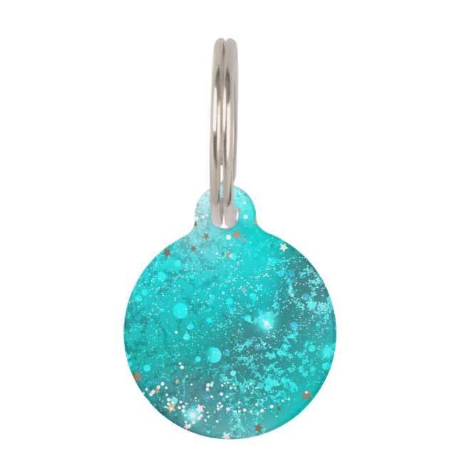 Mint Turquoise Foil Background Pet ID Tag (Front)