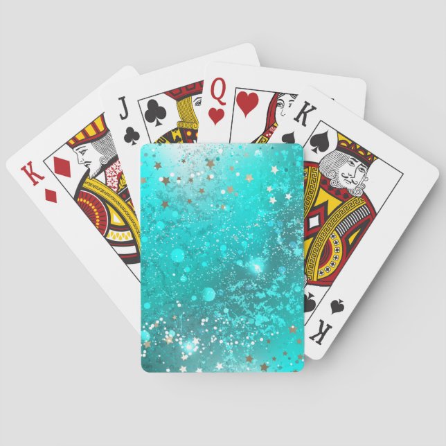 Mint Turquoise Foil Background Poker Cards (Back)