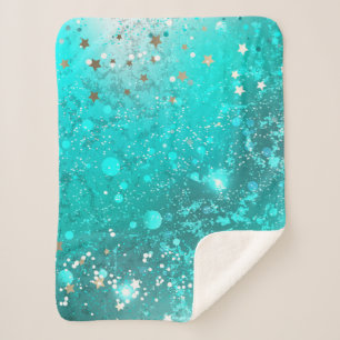 Mint Turquoise Foil Background Sherpa Blanket
