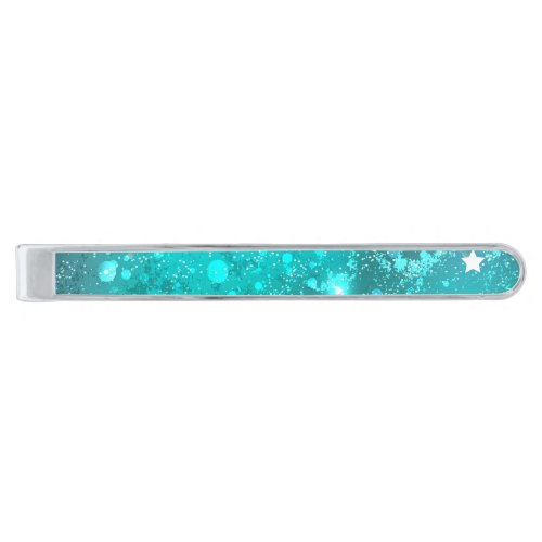 Mint Turquoise Foil Background Silver Finish Tie Bar