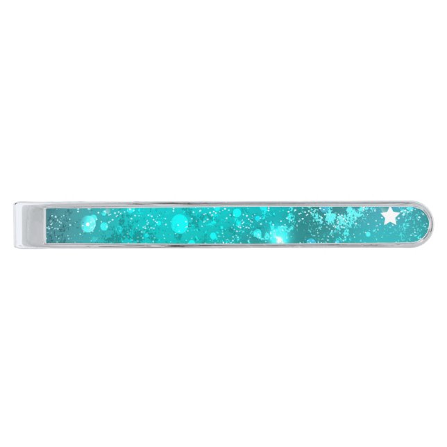Mint Turquoise Foil Background Silver Finish Tie Bar (Front)