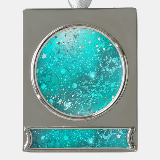 Mint Turquoise Foil Background Silver Plated Banner Ornament (Front)