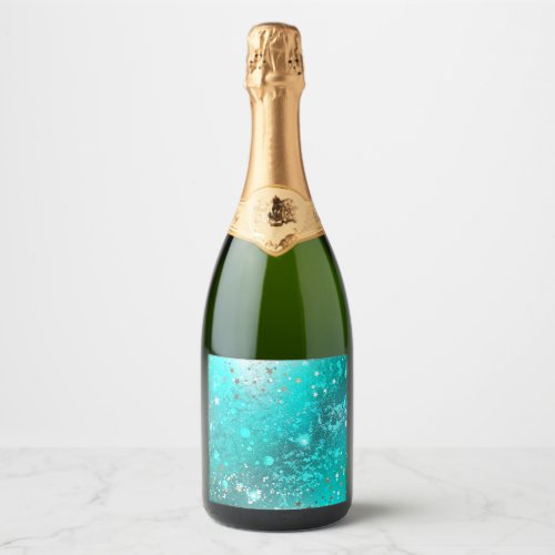 Mint Turquoise Foil Background Sparkling Wine Label