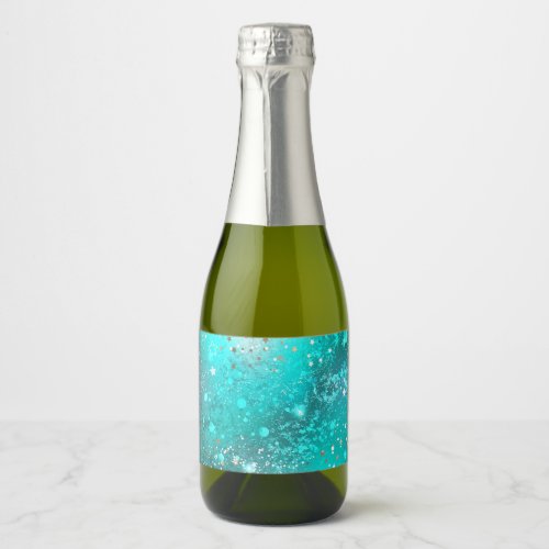 Mint Turquoise Foil Background Sparkling Wine Label