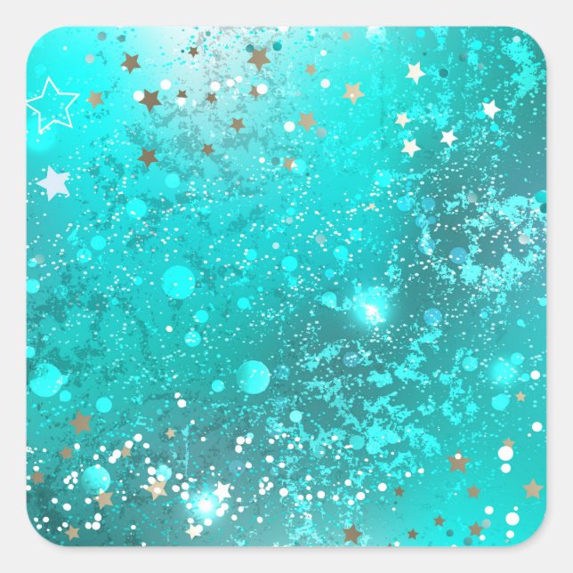 Mint Turquoise Foil Background Square Sticker (Front)